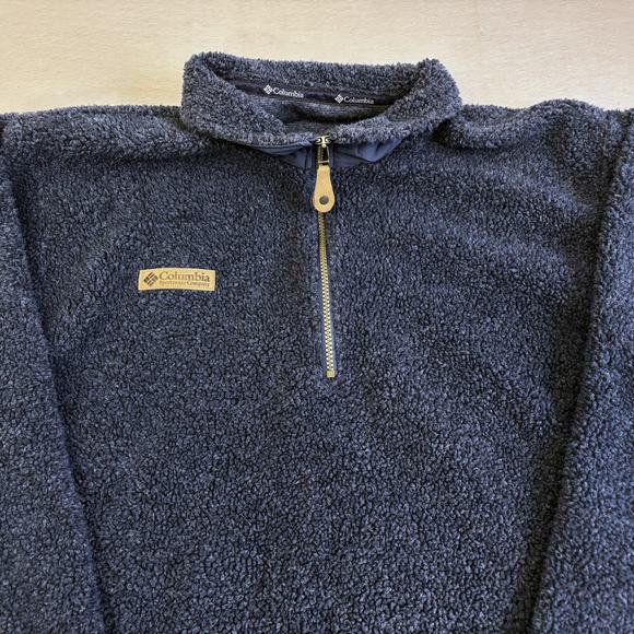 Columbia Sherpa Jacket Mens Large Blue 1/4 Zip Thick Pile Pullover Shacket Shirt - Picture 2 of 9